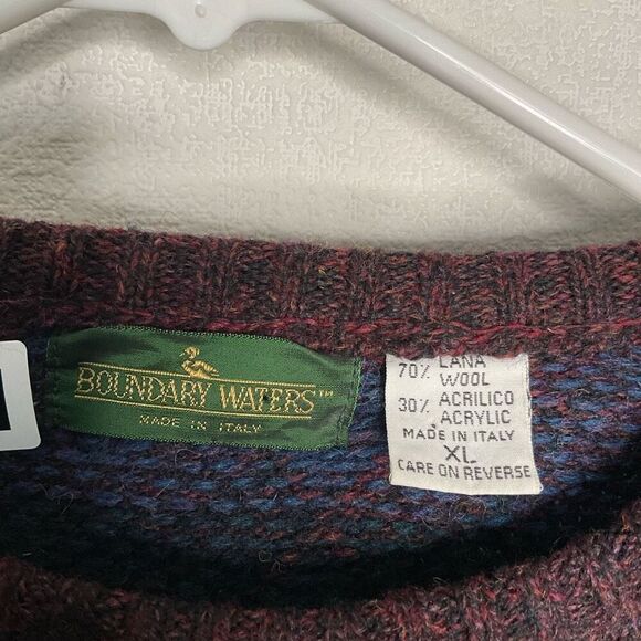 Vintage Boundary Waters Men‎ XL BordoPurple 100%Shetland Wool Italy Made Grandpa - Picture 3 of 9